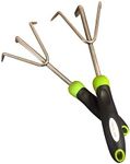 Garden Guru Hand Cultivator - Stainless Steel Hand Rake Soil Tiller with Ergonomic Handle, Great for Gardening, Cultivating, Loosening and Weeding (2 Pack)