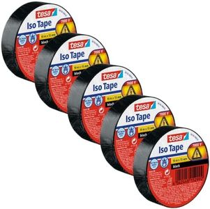 tesa Insulating Tape - 5-Pack - Self-Adhesive Insulating Tape, Heat-Resistant - for Insulating, Repairing and Bundling - 5X 10 m:15mm - Black