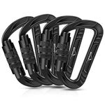 BEIFENG Heavy Duty Lightweight Locking Carabiner Clips 12KN D Ring for Camping Hiking Outdoor Gym etc, Carabiner with Lock Small Carabiners for Dog Leash & Harness