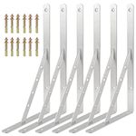 MAHIONG 6 Pack 8 x 14 Inch L Shelf Bracket, 440lbs Capacity Stainless Steel Heavy Duty Wall Support, Right Angle Corner Brace with Screws, Countertop Decorative Brackets, Brackets for Shelves, Silver