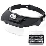Head Magnifier Glass with Light Optivisor with LED Jewelers Magnifying Glasses 1.2X 2X 1.8X 2.5X 3.5X Optical Headset Magnifying Visor Reading Magnifier Jeweler Loupe with 4 Lens Close Work Magnifier
