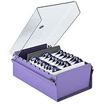 Acrimet 3 X 5 Card File Holder Organizer Metal Base Heavy Duty (AZ Index Cards and Divider Included) (Purple Color with Crystal Plastic Lid Cover)