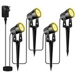 Totofac Garden Spike Lights, 12V 18W Pathway Lights 4-Pack COB LED Garden Spotlights，Ip65 Waterproof Outdoor Landscape Spotlights with Spike Stand for Garden, Yard, Lawn(Warm White) (12, Watts)