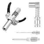 4pcs Grease Gun Fitting Kit, Include 90 Degree Grease Gun Coupler Adapter, Double Handles Grease Gun Coupler, Grease Needle, Needle Tip Dispenser Fit 1/8" NPT Grease Gun