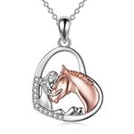 YFN Horse Pendant Necklace Jewelry 925 Sterling Silver Women Embrace Horse Gift for Women, Sterling Silver, Cubic Zirconia