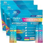 NatureWorks HydroMATE Electrolytes Powder Drink Mix Packets Hydration Accelerator Low Sugar Rapid Party Relief Plus Vitamin C Variety Pack 90 Count