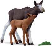 SCHLEICH 42603 Moose with Calf National Geographic Wild Life Toy Playset for children aged 3-8 Years