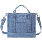 AOCINA Denim Purse Jean Travel Tote Bags for Women Beach Bag Denim Purses and Handbags for Teen Girls Women, Small E-light Blue, Small