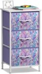 Sorbus Nightstand Storage Organizer Chest with 3 Drawers - Kids Girls, Boys Bedroom Furniture Chest for Clothes, Closet Organization - Steel Frame, Wood Top, Fabric Bin (3-Drawer, Blue/Pink/Purple)