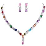 Clearine Women's Wedding Bridal Cubic Zirconia Infinity Y-Shape Necklace Dangle Earrings Set Multicolor Silver-Tone