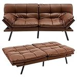 GOFLAME Convertible Sofa Bed, Memory Foam Futon Sofa Bed with Adjustable Backrest & Armrests, 6 Metal Legs, Upholstered Folding Couch Sleeper for Small Apartment, Living Room, Bedroom, Office (Brown)