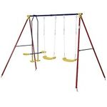 Outsunny Metal Swing Set with 2 Seats Glider A-Frame Stand Adjustable Hanging Rope for Backyard Playground Outdoor Playset