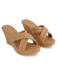 IKAGI Women Fashionable Comfort Wedge Heel Slip-on Sandal For Women & Girls (Beige, 5)