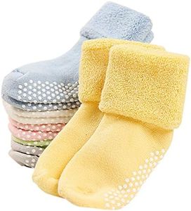 VWU 6 Pack Baby Socks with Grips Toddler Thick Cotton Socks Anti Slip 0-3 Years Old (3-12 Months)