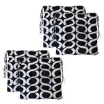 Kuber Industries Pack of 4 Geomatric Printed Chair Pad | Microfiber Square Chair Pad with Ties | Soft & Comfortable Sitting | Chair Cushion Pad | Chair Seat Cushion for Office-Home | Black