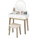 COSTWAY Dressing Table Set with LED Lights and Mirror, Detachable Makeup Dresser Table Stool, Home Bedroom Vanity Cosmetic Furniture Gifts for Girls Women (White)