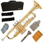 Funion Bb Trumpet Set B Flat With Hard Case 7C Mouthpiece Cleaning Cloth Gloves Golden Lacquer Brass Instrument