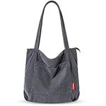 Ultrove Corduroy Tote Bag with Zipper Large Capacity Handbags Shoulder Bag Thicken Cord Tote Bag Big Casual Shopping Bag for Women Ladies Girls for Work Travel College Daily Use(Grey)