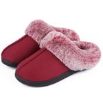 VeraCosy Women's Classic Suede Memory Foam Slippers Anti-Skid Scuff with Warm Faux Fur Collar, Wine Red, 9/10 UK