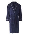 THE SAVILE ROW COMPANY LONDON Men's Lightweight Super Soft Warm Fleece Bath Robe Dressing Gown - Navy Rope Edge Plain - Large