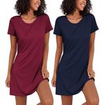 Ekouaer 2 Pack Nightgowns for Women Sleapwear Short Sleeve Night Shirts Soft Sleep Dress Classic Nightdress (Navy Blue+Wine Red, XX-Large)