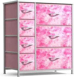 Sorbus Kids Dresser with 7 Drawers - Storage Chest Organizer Unit with Steel Frame, Wood Top & Handles, Tie-dye Fabric Bins for Clothes - Wide Furniture for Bedroom Hallway Kids Room Nursery & Closet