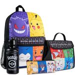 Pokemon Kids Backpack Set, 4 Pcs School Supplies Rucksack Insulated Lunch Bag Pencil Case Water Bottle - Gifts for Boys (Multicolor)