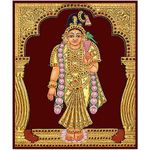 AllZon Madurai Meenakshi/Srivilliputhur Andal Amman Goda Devi Red Printed Tanjore Poster Painting Art With Gold Photo Frame - 10"x12"