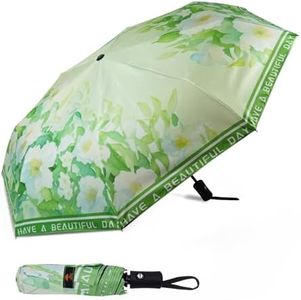 SY COMPACT Travel Umbrella Windproof Automatic Umbrellas-Factory Outlet umbrella-Green Leaves White Flowers
