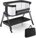 Maxmass Baby Bedside Sleeper, Easy Moving Baby Bassinet with Mattress, Breathable Mesh, Storage Basket, Straps and Wheels, Folding Co-Sleeping Crib for Newborn Infants (Black)