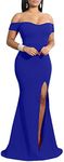 YMDUCH Women's Off Shoulder High Split Long Formal Party Dress Evening Gown, Royal Blue, Medium