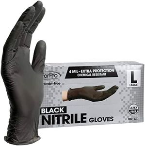 ForPro Professional Collection Disposable Nitrile Gloves, Chemical Resistant, Powder-Free, Latex-Free, Non-Sterile, Food Safe, 4 Mil, Black, Large, 100-Count