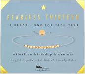 Lucky Feather Gifts for 13 Year Old Girl; 13th Birthday Bracelet with 13 Dainty 14K Gold Dipped Beads on Adjustable Cord; Bat Mitzvah Gift