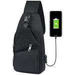 flintronic Sling Bag, Chest Bag with USB Charging Port, Men Women Lightweight Crossbody For Hiking,Cycling, Traveling (Include 1*USB Cable)