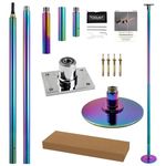 PRIOR FITNESS Fixed Plate Dance Pole Kit Safe Sturdy 45mm Spinning&Static Adjustable Height 7.3-9ft Professional Grade Excellent Heavy-Duty Steel Exercise Home Studio Club Gym Rainbow w/CE Certificate