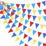 32Ft Carnival Circus Party Decorations Red Blue Yellow Pennant Banner Fabric Triangle Flag Bunting Garland for Birthday Baby Shower Wedding Bachelorette Festivals Clown Hanging Decorations Supplies