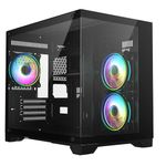 CiT Concept Black Dual Tempered Glass Panelling Micro-ATX PC Gaming Cube with 6-Port PWM Fan Controller and 3 x CiT Tornado Infinity 120mm ARGB Dual-Ring Fans Included