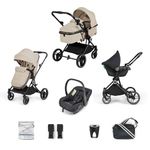 Ickle Bubba Atom 3-in-1 Travel System – Lightweight & Compact Pram, Pushchair & Astral Car Seat in One, Lie-Flat from Birth to 22kg, Complete Newborn Bundle. (Stone)