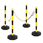 4 Plastic Chain Safety Barrier Posts & 10m Plastic Chain Kit (Yellow & Black)