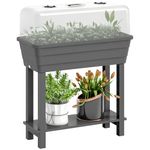 Outsunny 41L Self Watering Raised Garden Bed with Ventilation Transparent Lid Greenhouse, Storage Shelf, Planter Box with Water Level Indicator, 29.5" x 14.2" x 36.2", Dark Grey