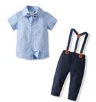 CosmicKolors Stylish Gentleman White Half Sleeves Shirt and Suspender Style Pant Set with Bow Tie | Formal Clothing for Baby Boys (Style 5, 1-2 Years)