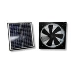 4 Seasons Solar Powered Gable Fan, 1600 CFM, ventilates 2400 sq ft, 20W solar panel, Thermostat, 35 ft cable, waterproof connector. Galvanized steel body with fan protection mesh.