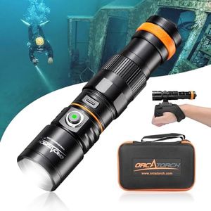 ORCATORCH DC710 Scuba Dive Light Type C Rechargeable, 3000 Lumens Super Bright Underwater Flashlight, IP68 Waterproof Submersible Torch with WS02 Wrist Strap Mount for Hands-Free Diving