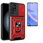 Jitterbug Smart4 Phone Case TCL 40 SE XL T Case Compatible with Tcl 40SE 40XL 40T Phone Case Cover [with Tempered Glass Screen Protector][Thickened Protection + Bracket] PC+TPU Red