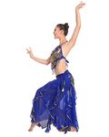 Grouptap Bollywood blue asian indian arabian jasmine belly dance dress costume 2-piece halter top skirt fancy sexy women outfit (Blue, 150-175cm, 40-70kg)