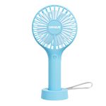 UN1QUE Mini Handheld Fan, Brushless Motor Portable Hand Fan with Lanyard, 3 Speeds Small Fan, USB Fan Rechargeable for Indoor and Outdoor Use by Women and Men, Table Fan Base Included