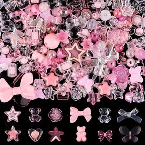 150PCS Acrylic Pastel Beads for Jewelry Making, Kalolary Colorful Bow Butterfly Flower Beads Kawaii Plastic Candy Heart Beads Cute Macaroon Aesthetic Beads for Bracelet Necklace DIY Supplies (Pink)