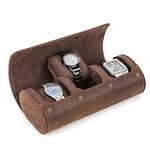 Contact's Genuine Leather Watch Case Roll Travel, JewelryWatchse Storage Box and Cylindrical Watch Protector Sleeve Soft Bag (Coffee2, for 3 pieces watches) (CF)