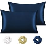 Cloth Fusion Satin Pillow Cover Set of 2 for Hair and Skin with 3 Satin Soft Scrunchies for Women, Satin Pillow Cases with Envelope Closure End (17"X27" Inches, Navy)