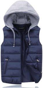 Gihuo Women's Puffer Vest Zip Up Quilted Padded Winter Sleeveless Hooded Vest Gilet Warm Jacket Outerwear Vest (-02Navy-L)